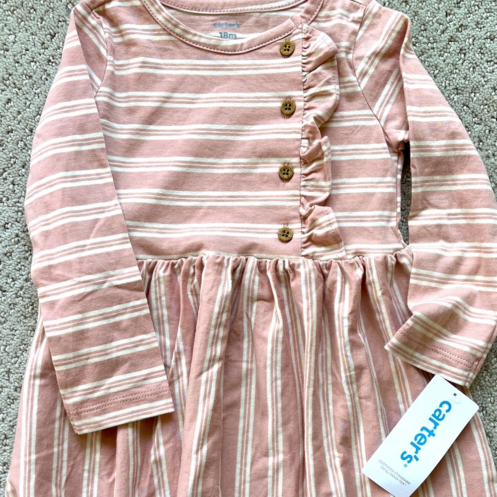 NWT Carter's Blush Striped Long Sleeve Dress baby girl 18 months